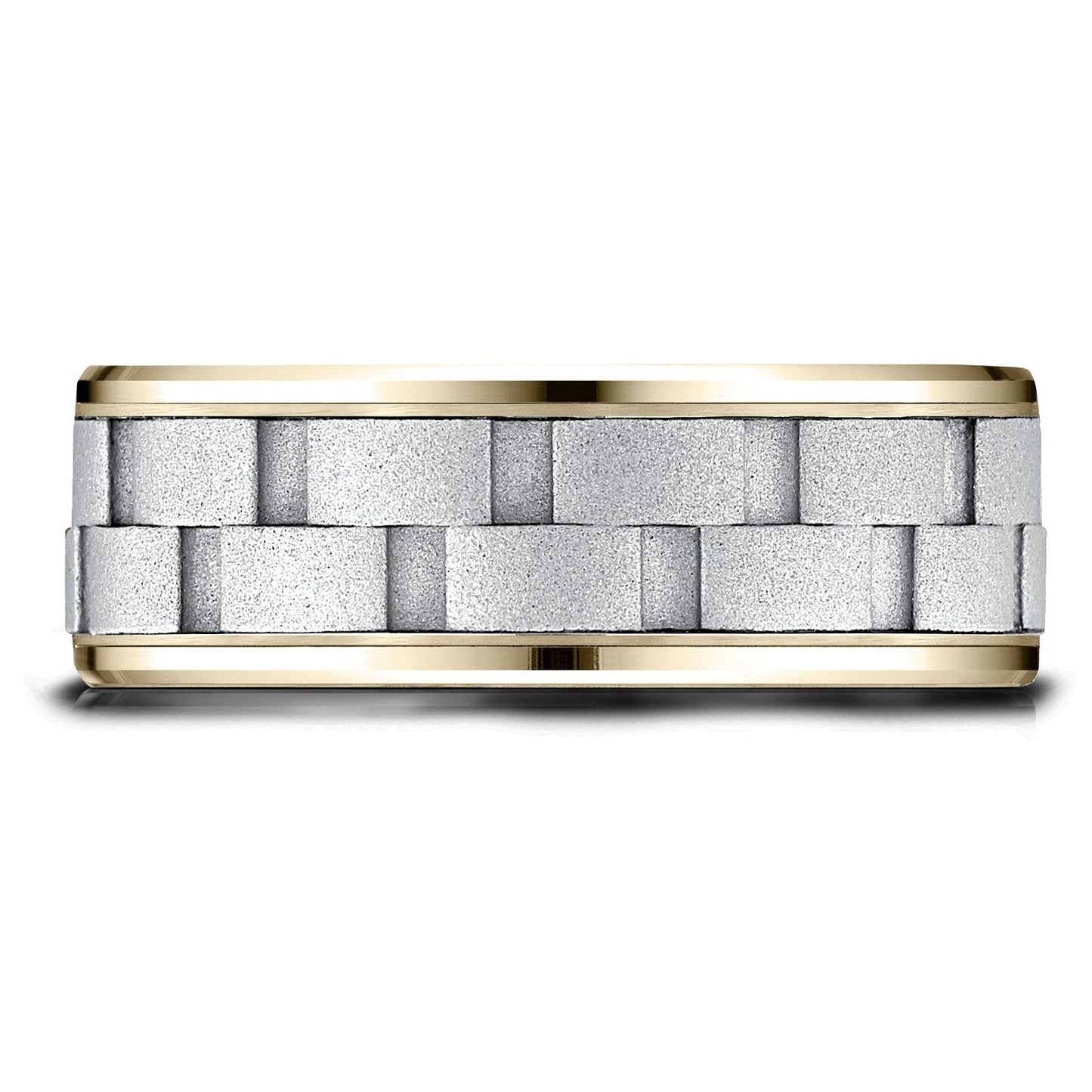 8mm Satin Finish Carved Wedding Band, in 14K White Gold | RockHer