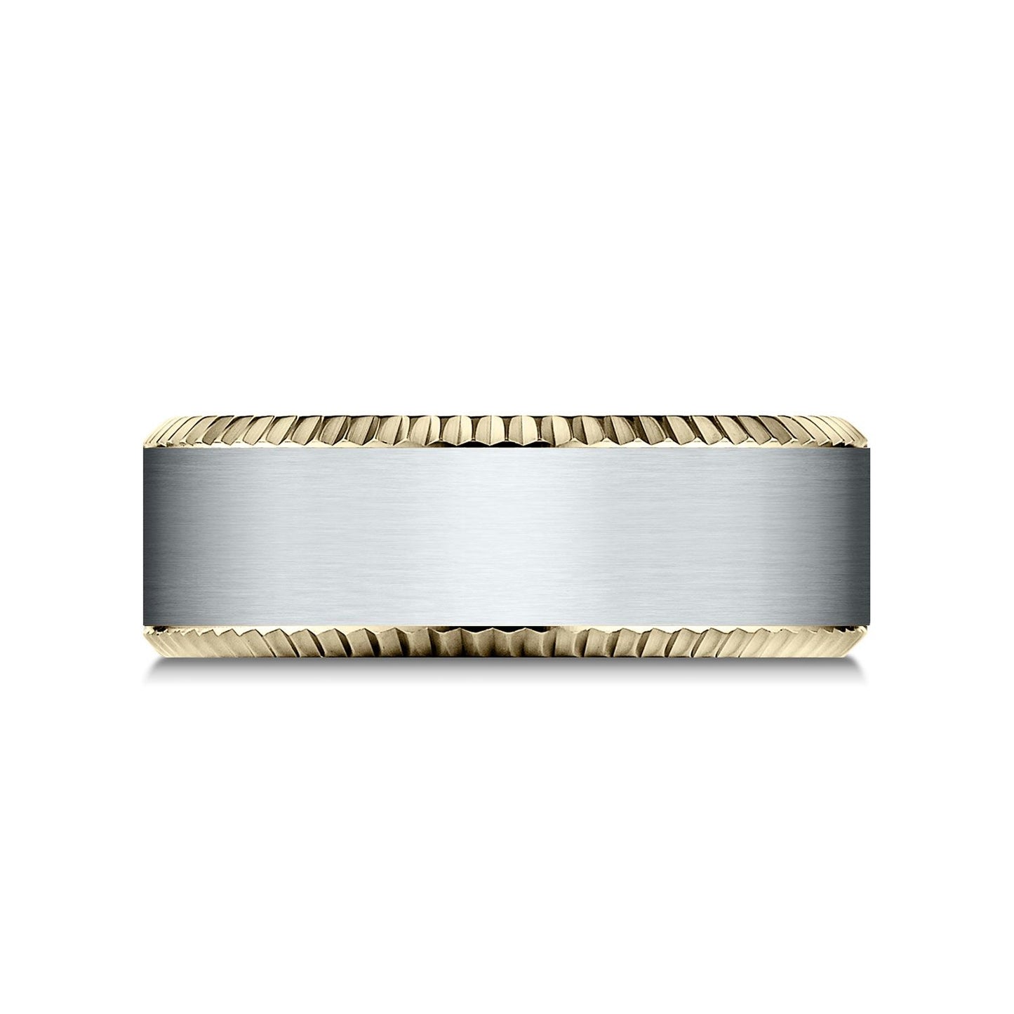 8mm Satin Finish Carved Wedding Band, in 14K White Gold | RockHer
