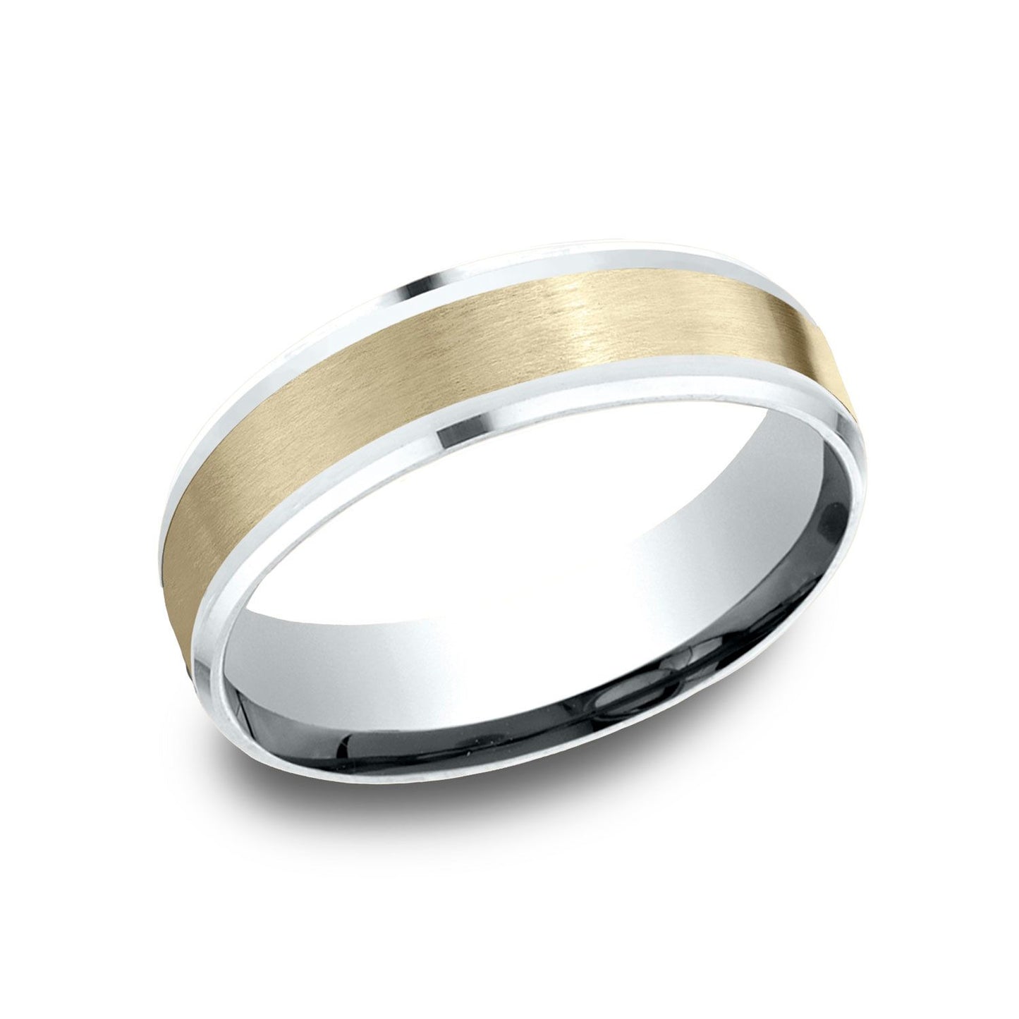 14k Two Tone 6mm Comfort Fit Drop Bevel Satin Finish Design Band