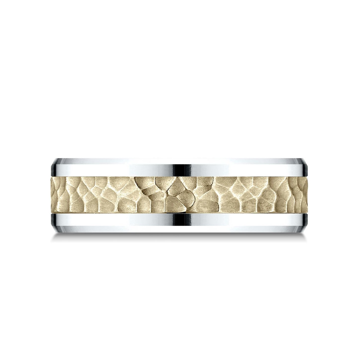 6mm Hammered Finish Carved Wedding Band, in 14K White Gold | RockHer