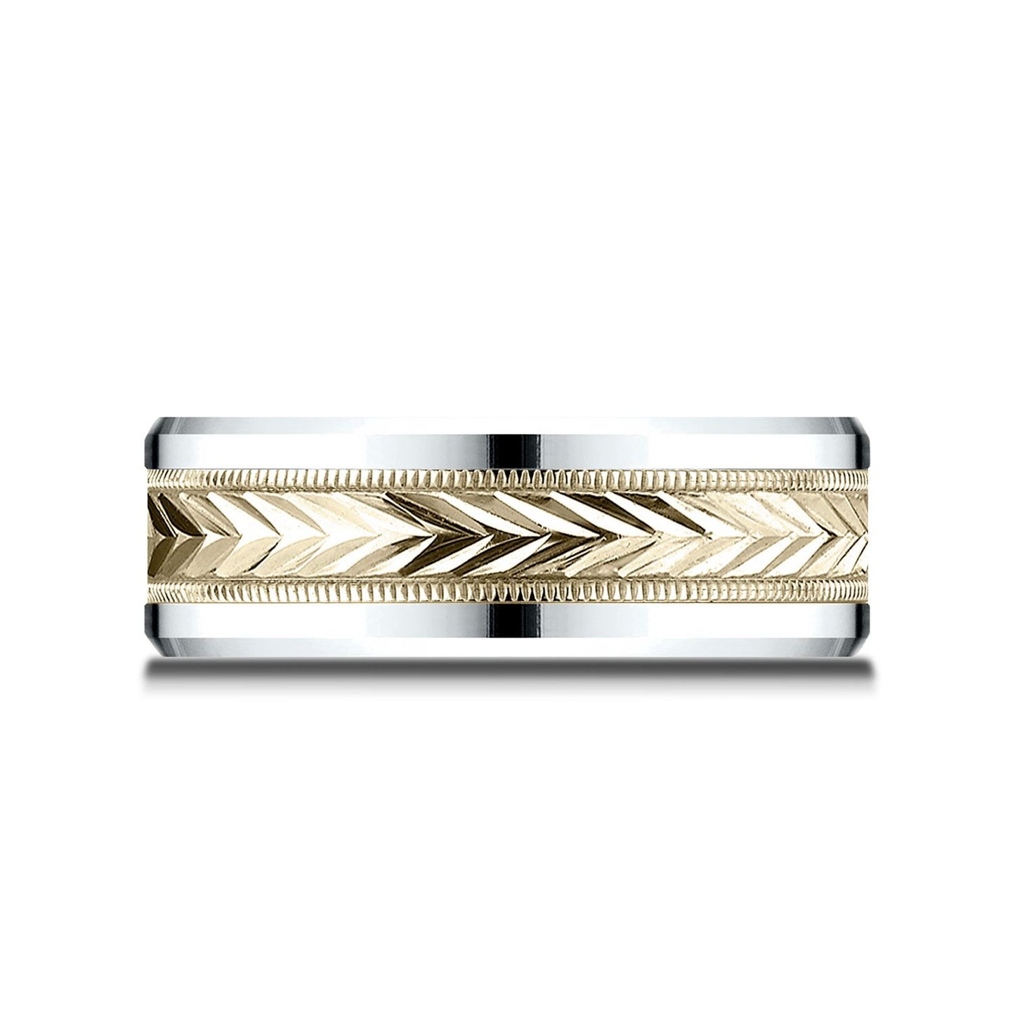 8mm Drop Bevel Wheat Pattern Carved Wedding Band, in 14K White Gold | RockHer