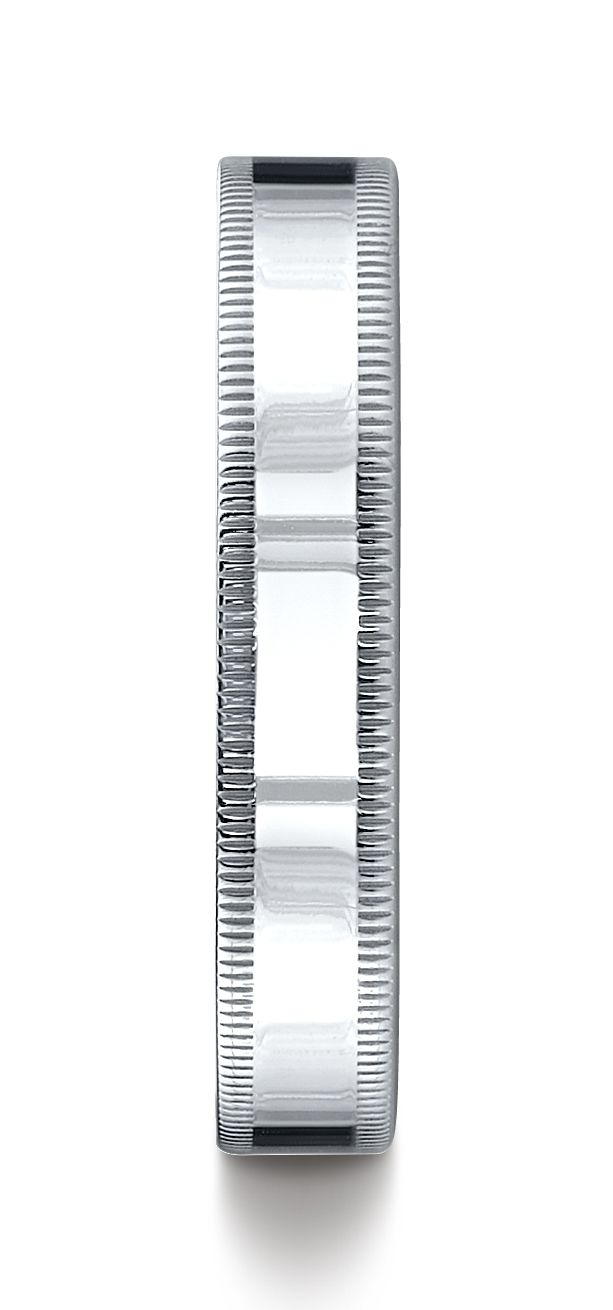 14k White Gold 4mm Flat Comfort-fit Ring With Milgrain