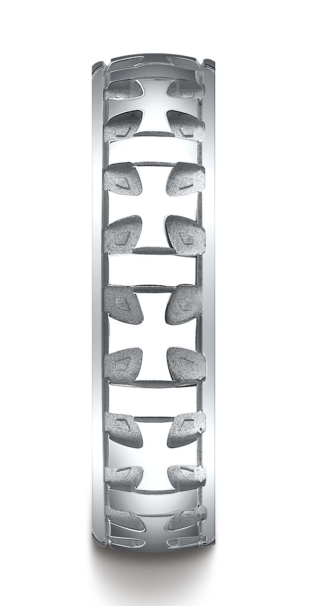 18k White Gold 6mm Comfort-fit Gaelic Cross Carved Design Band