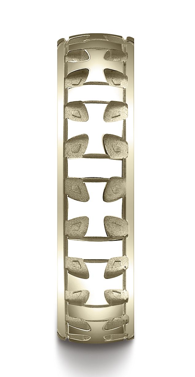 14k Yellow Gold 6mm Comfort-fit Gaelic Cross Carved Design Band