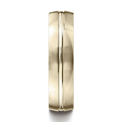 18k Yellow Gold 6mm Comfort-fit Satin-finished With High Polished Center Cut Carved Design Band