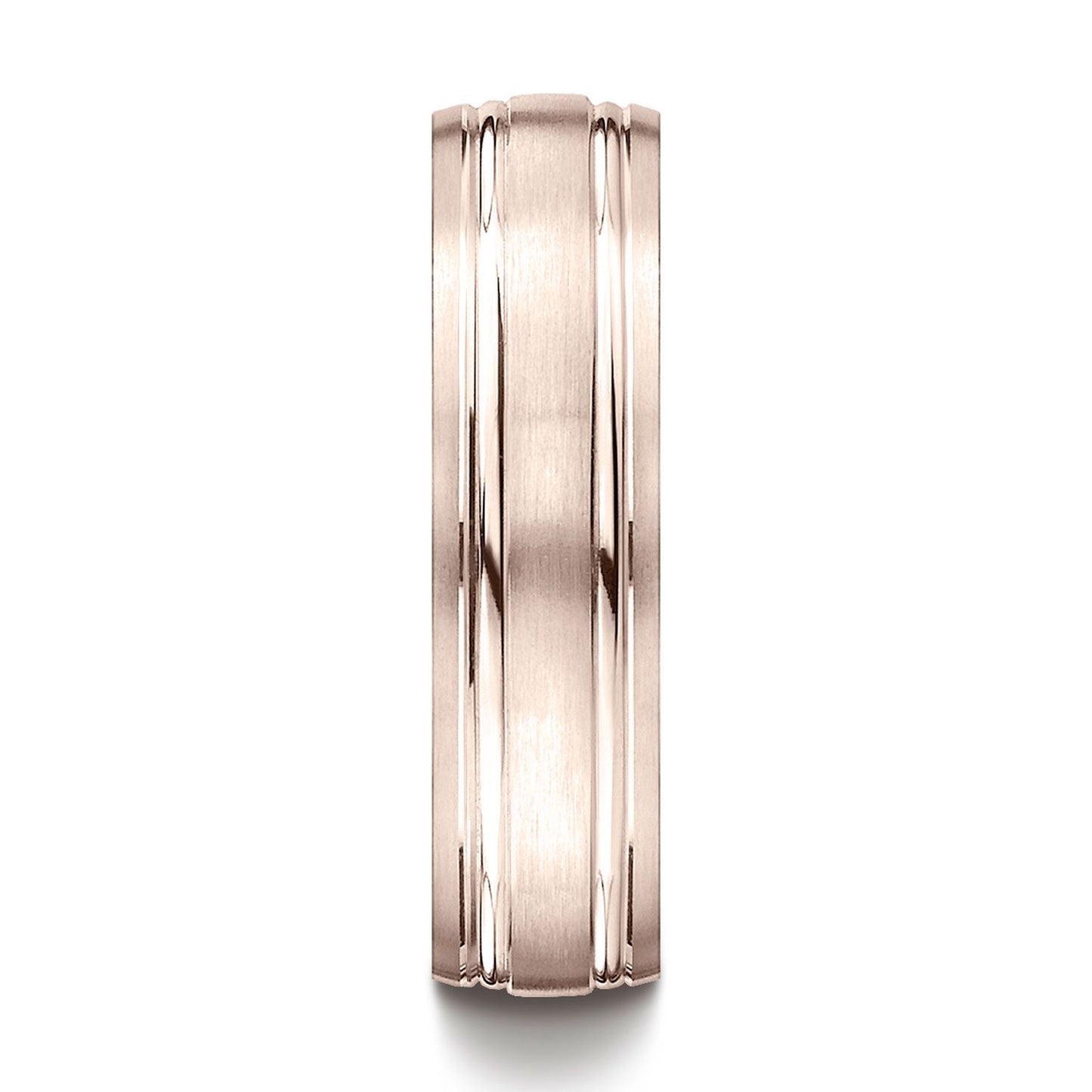 14k Rose Gold 6mm Comfort-fit Satin-finished With Parallel Grooves Carved Design Band