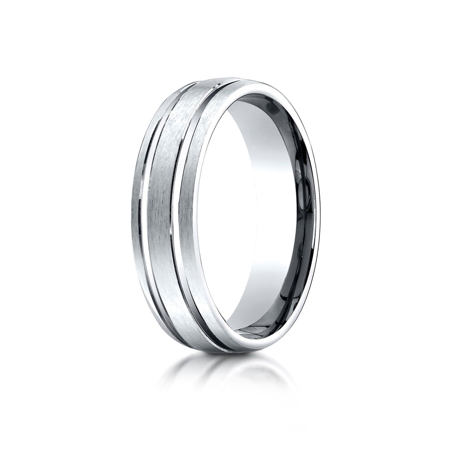 6mm Satin Finish Parallel Groove Carved Wedding Band, in 14K White Gold | RockHer