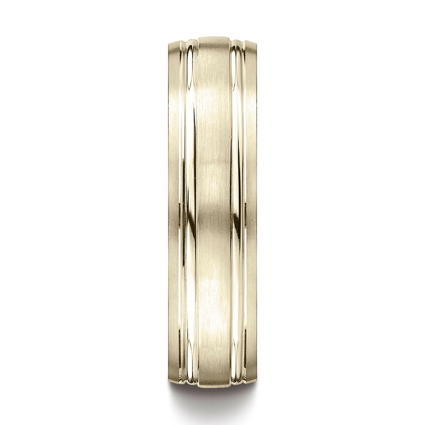 18k Yellow Gold 6mm Comfort-fit Satin-finished With Parallel Grooves Carved Design Band