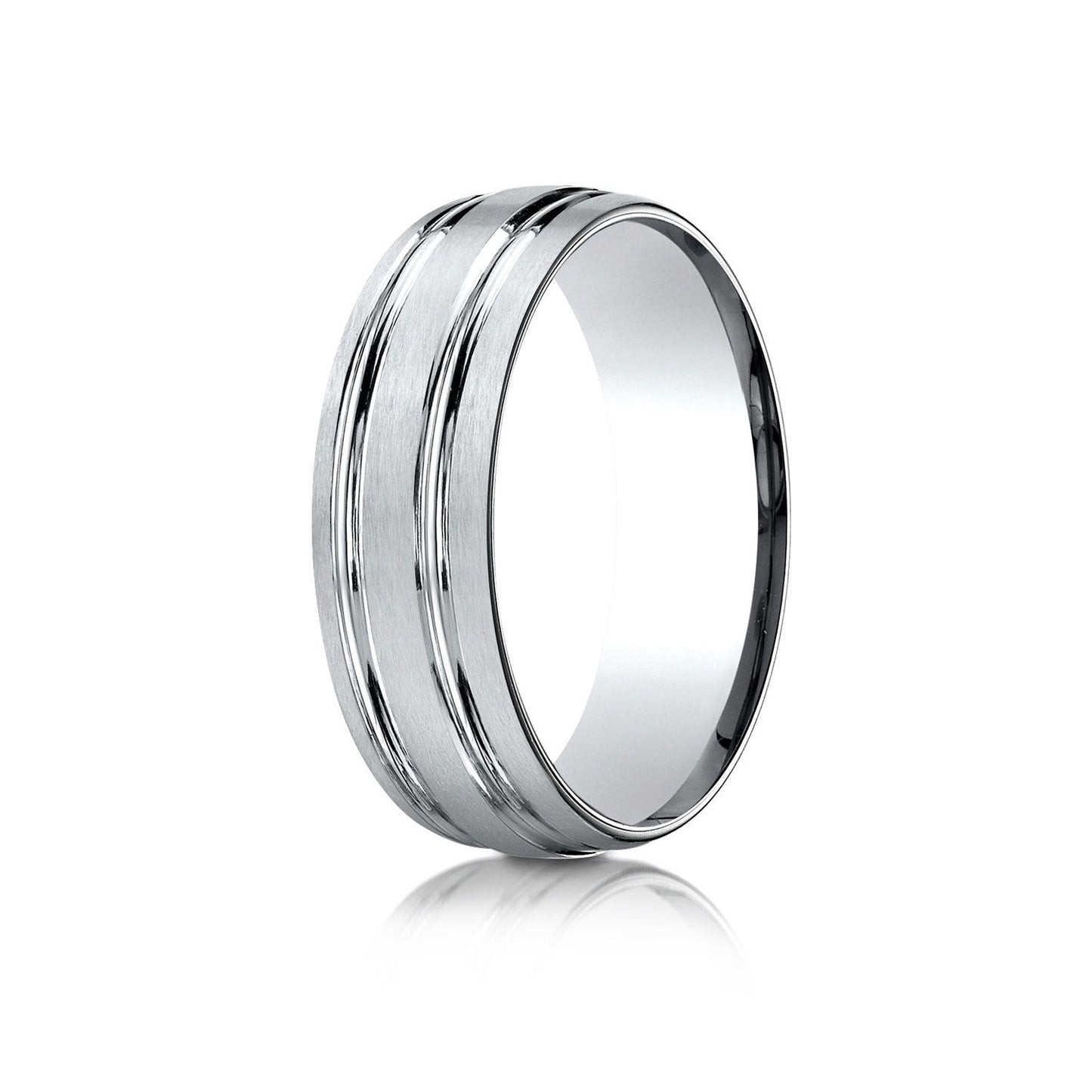 7mm Satin Finish Parallel Groove Carved Wedding Band, in 18K White Gold | RockHer