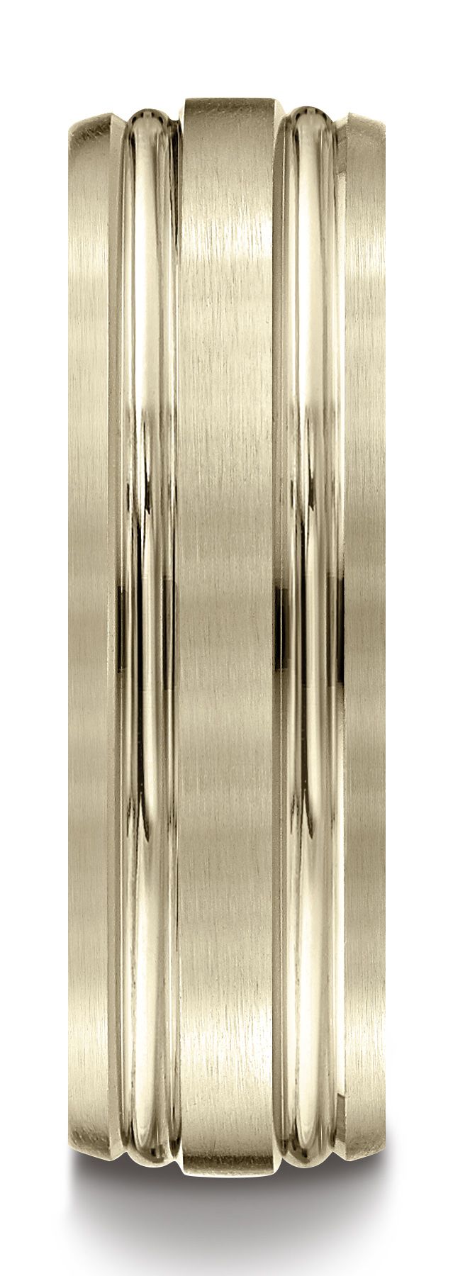 18k Yellow Gold 7mm Comfort-fit Satin-finished With Parallel Grooves Carved Design Band