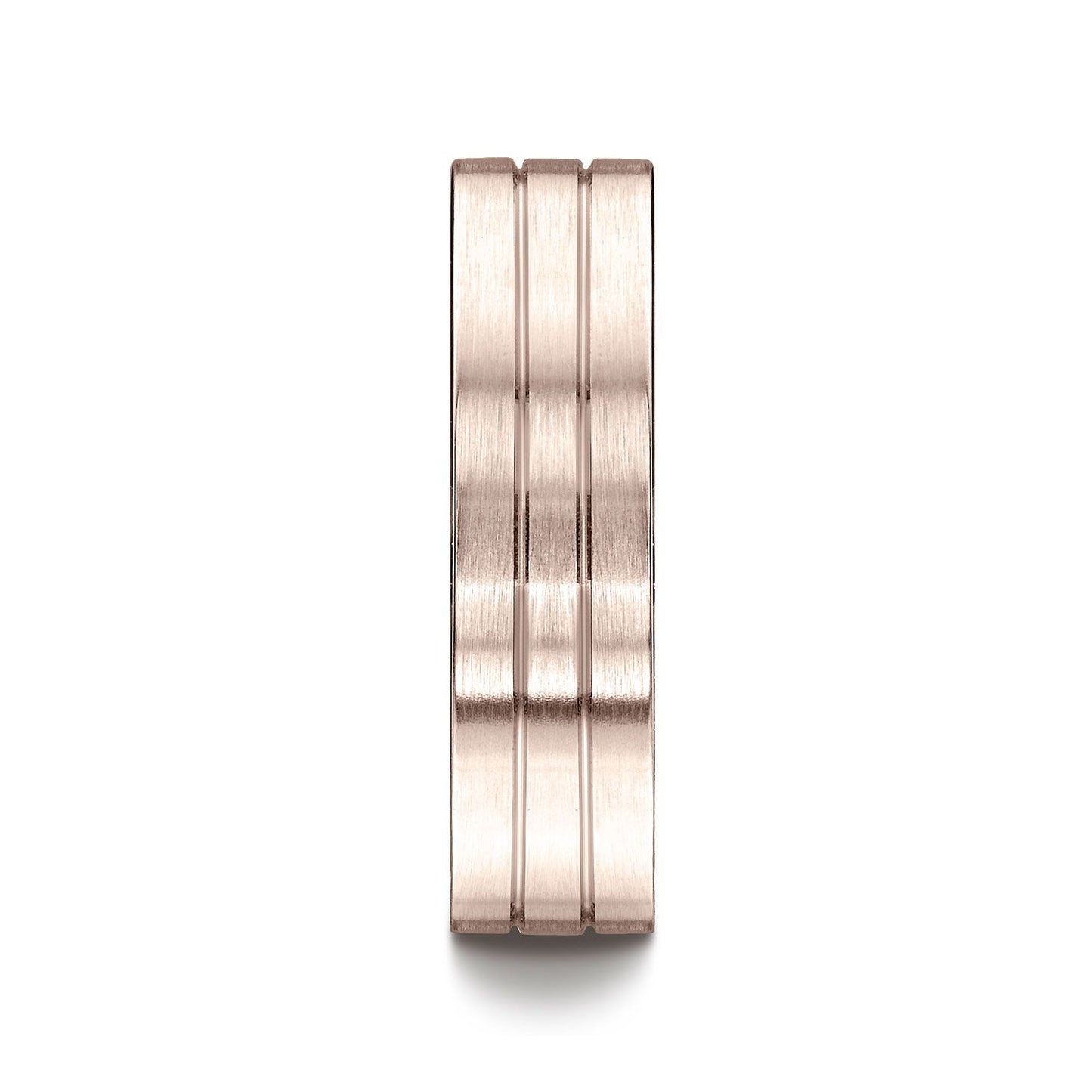 14k Rose Gold 6mm Comfort-fit Satin-finished With Parallel Center Cuts Carved Design Band