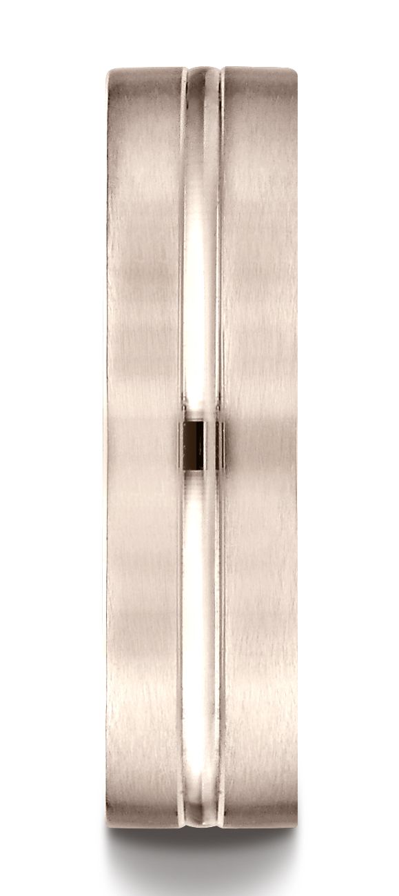 14k Rose Gold 6mm Comfort-fit Satin-finished With High Polished Center Cut Carved Design Band