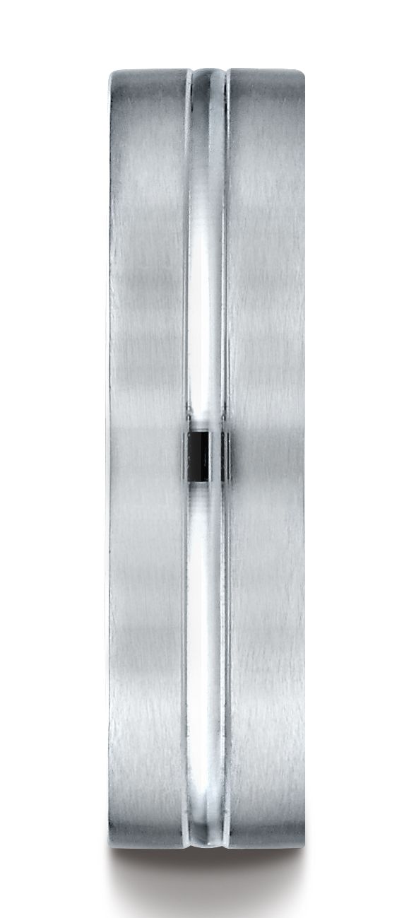 14k White Gold 6mm Comfort-fit Satin-finished With High Polished Center Cut Carved Design Band
