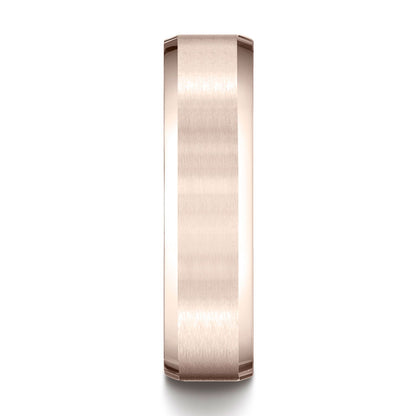 14k Rose Gold 6mm Comfort-fit Satin-finished With High Polished Beveled Edge Carved Design Band
