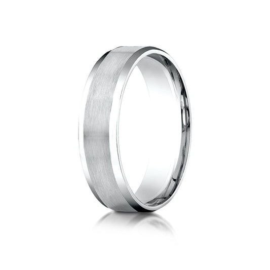 18k White Gold 6mm Comfort-fit Satin-finished With High Polished Beveled Edge Carved Design Band
