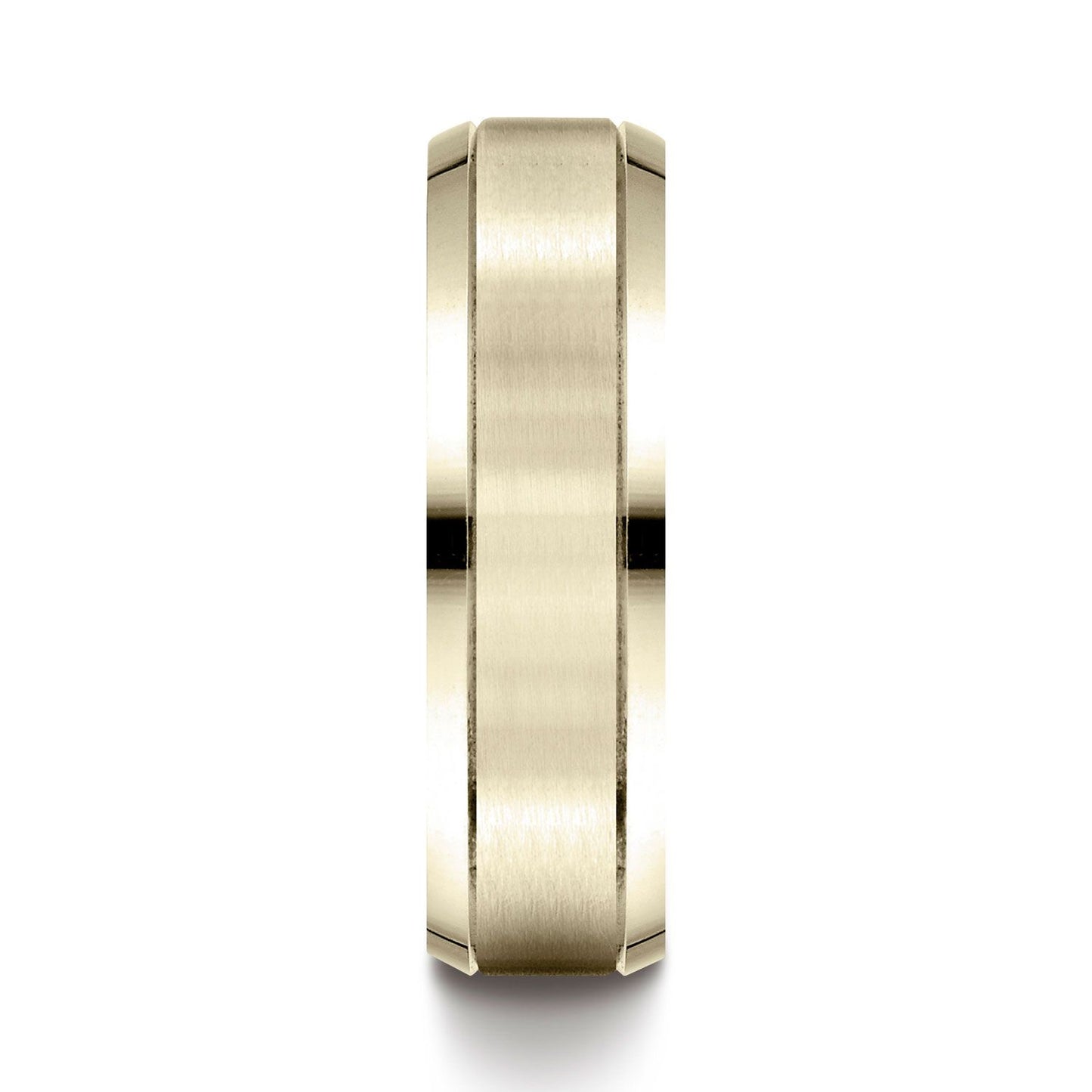 18k Yellow Gold 6mm Comfort-fit Satin-finished High Polished Beveled Edge Carved Design Band