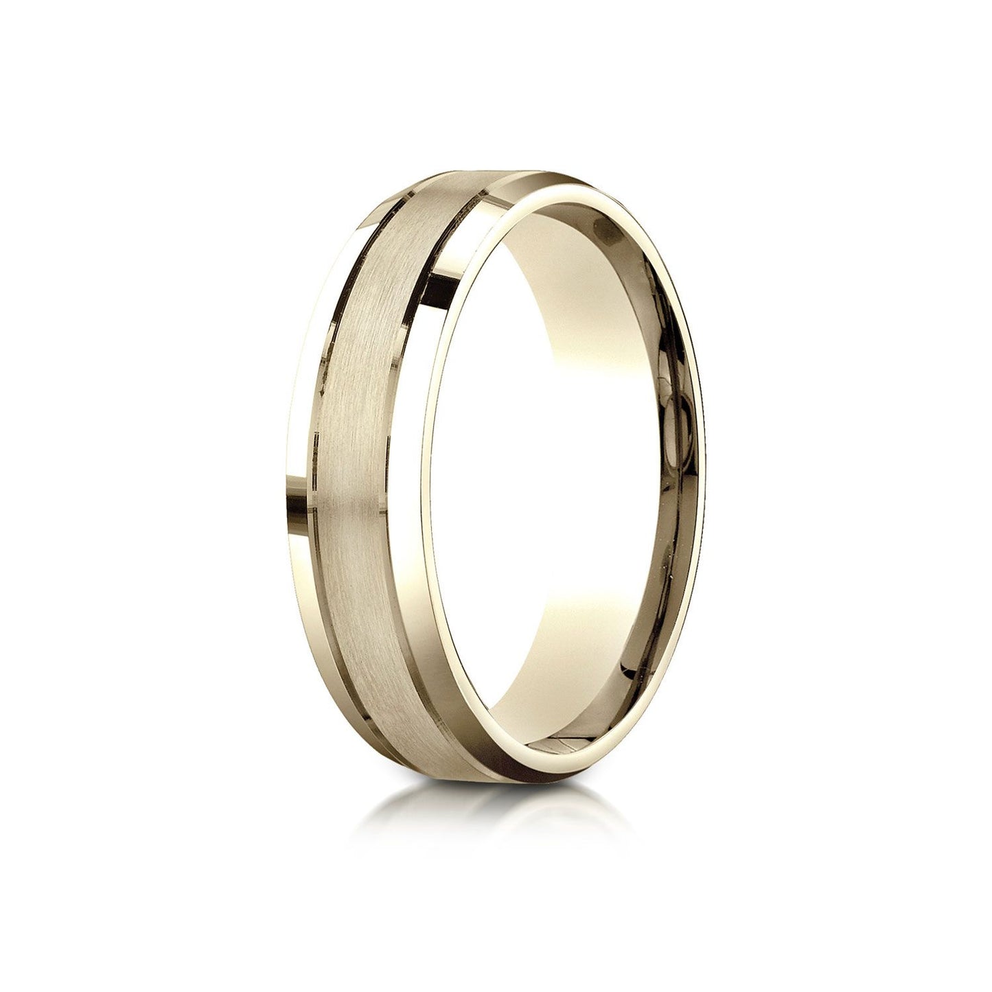 6mm Satin Finish High Polished Beveled Edge Carved Wedding Band, in 18K Yellow Gold | RockHer