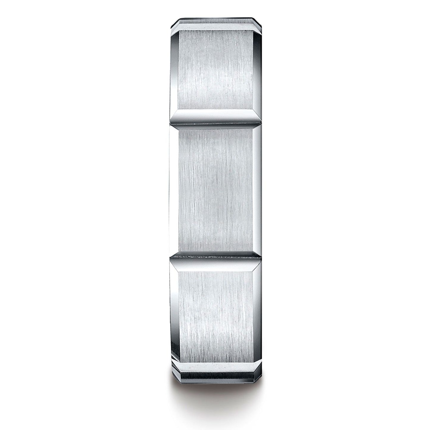 14k White Gold 6mm Comfort-fit Satin-finished Grooves Carved Design Band