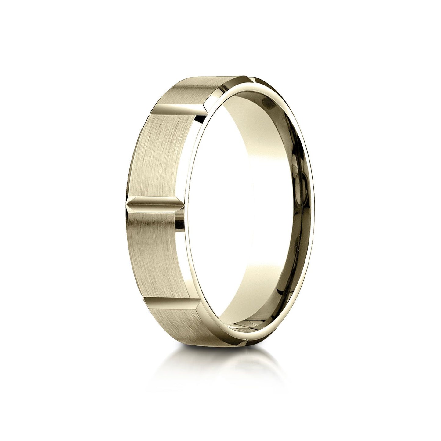 6mm Satin Finish Grooves Carved Wedding Band, in 18K Yellow Gold | RockHer