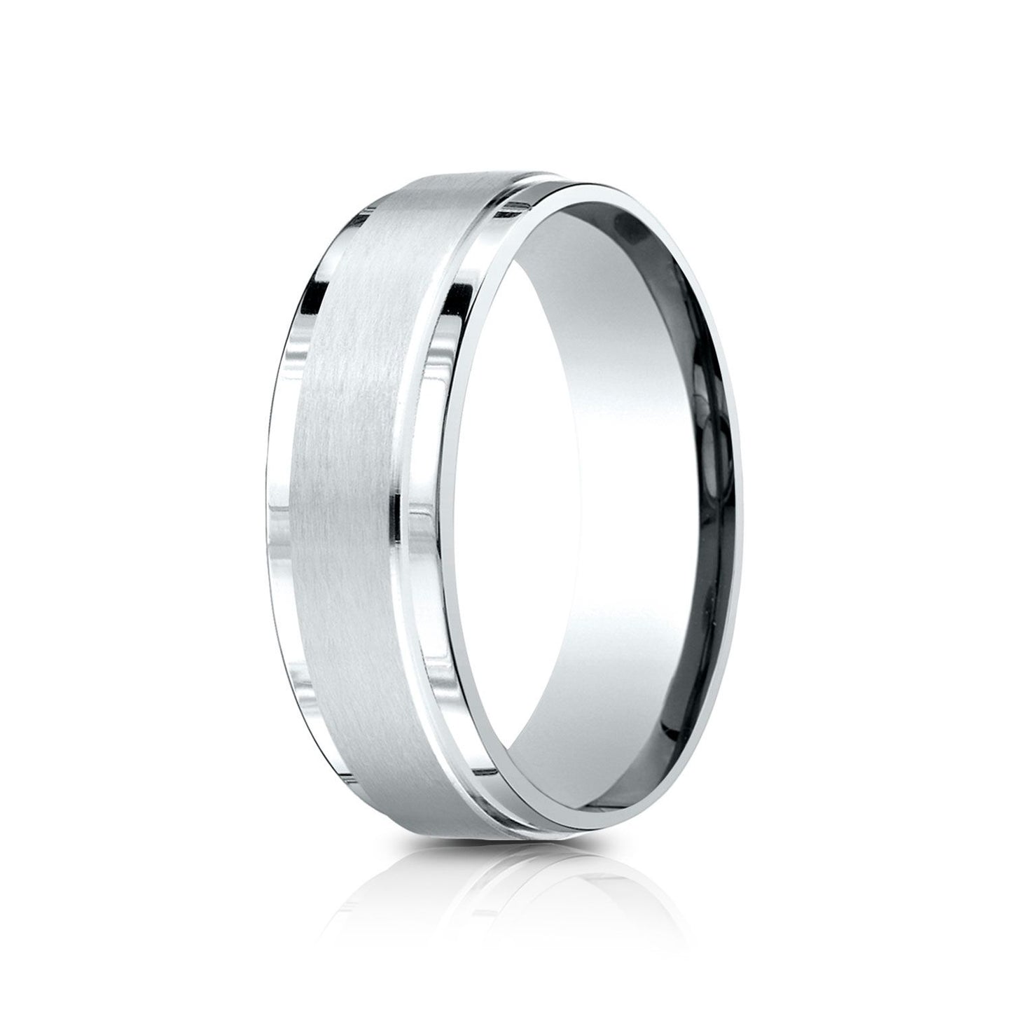 7mm Satin Finish Carved Wedding Band, in 14K White Gold | RockHer