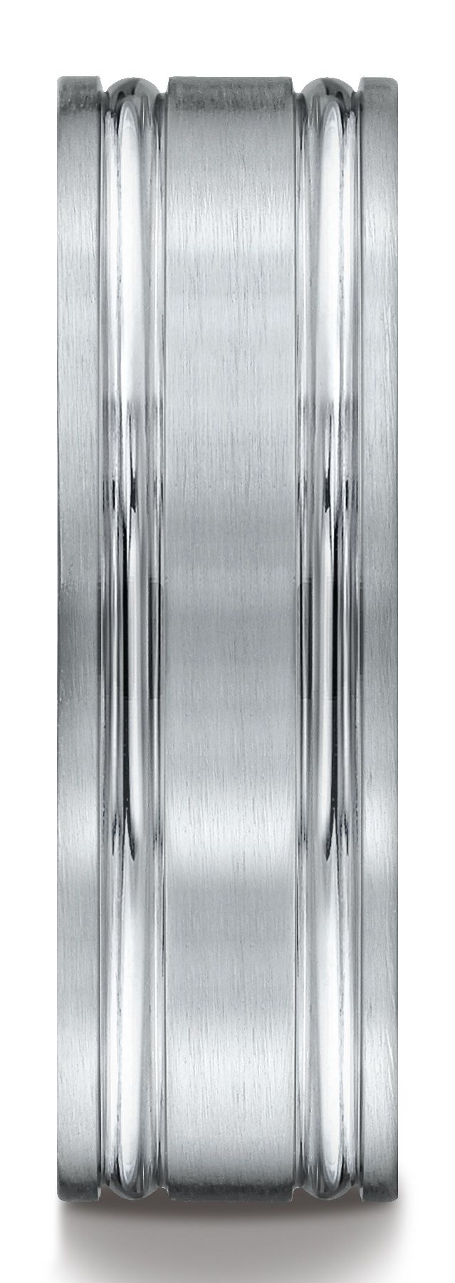 18k White Gold 7mm Comfort-fit Satin-finished With Parallel Grooves Carved Design Band