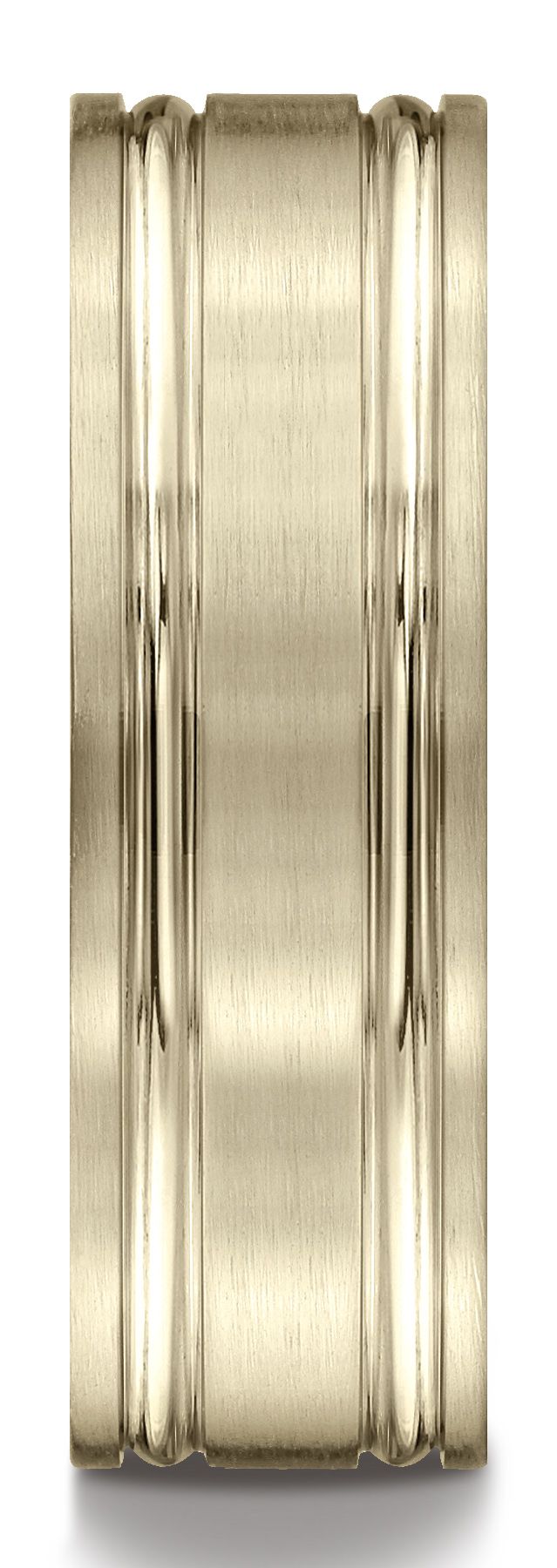 14k Yellow Gold 7mm Comfort-fit Satin-finished With Parallel Grooves Carved Design Band