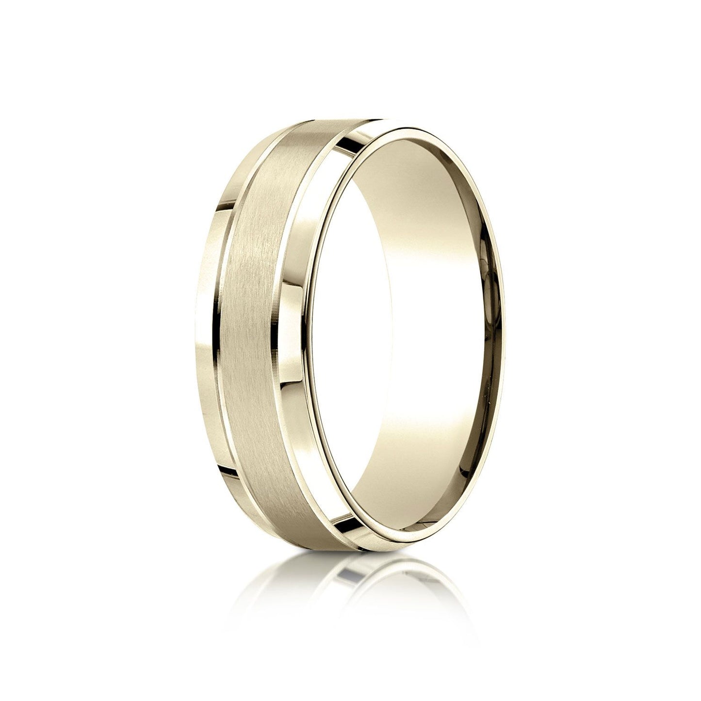 7mm Satin Finish High Polished Beveled Edge Carved Wedding Band, in 18K Yellow Gold | RockHer