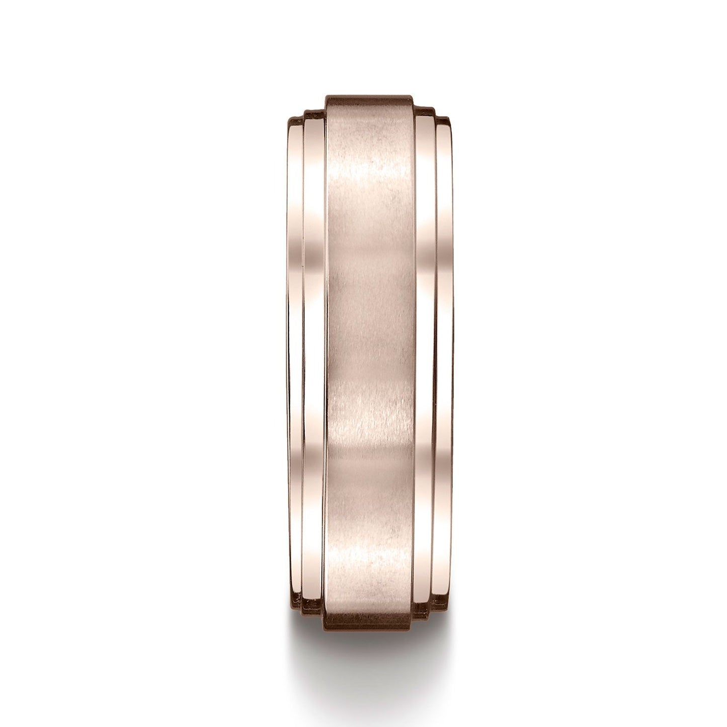 14k Rose Gold 8mm Comfort-fit Satin-finished Step Edge Carved Design Band