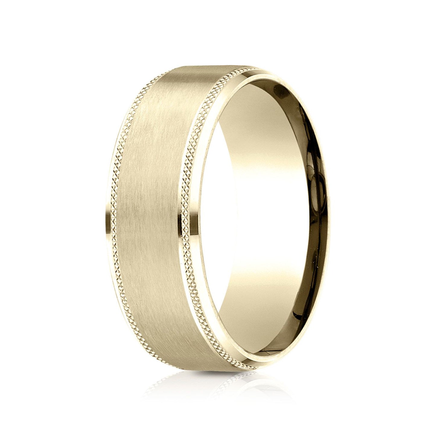 8mm Satin Finish Carved Wedding Band, in 18K Yellow Gold | RockHer