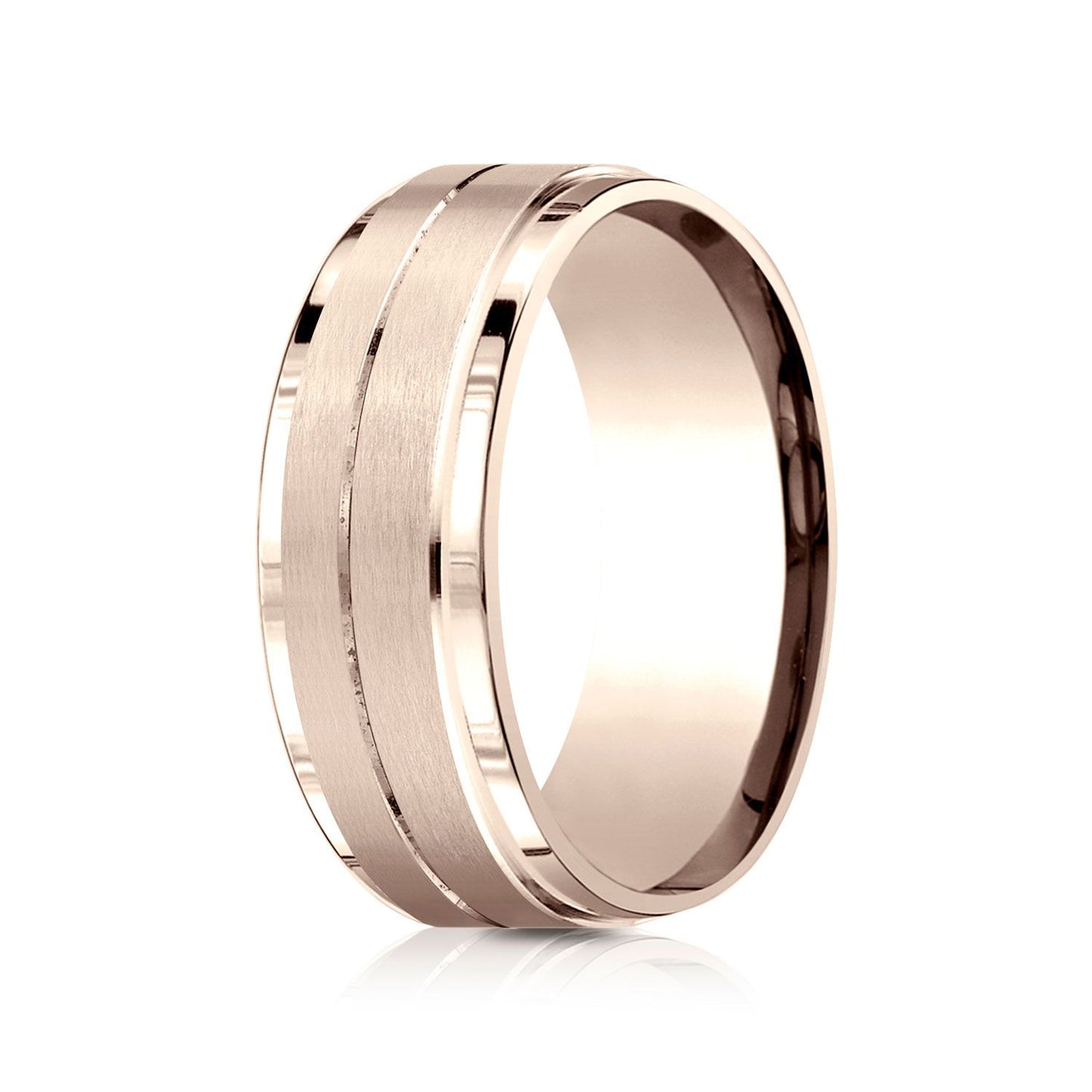 8mm Satin Finish Carved Wedding Band, in 14K Rose Gold | RockHer