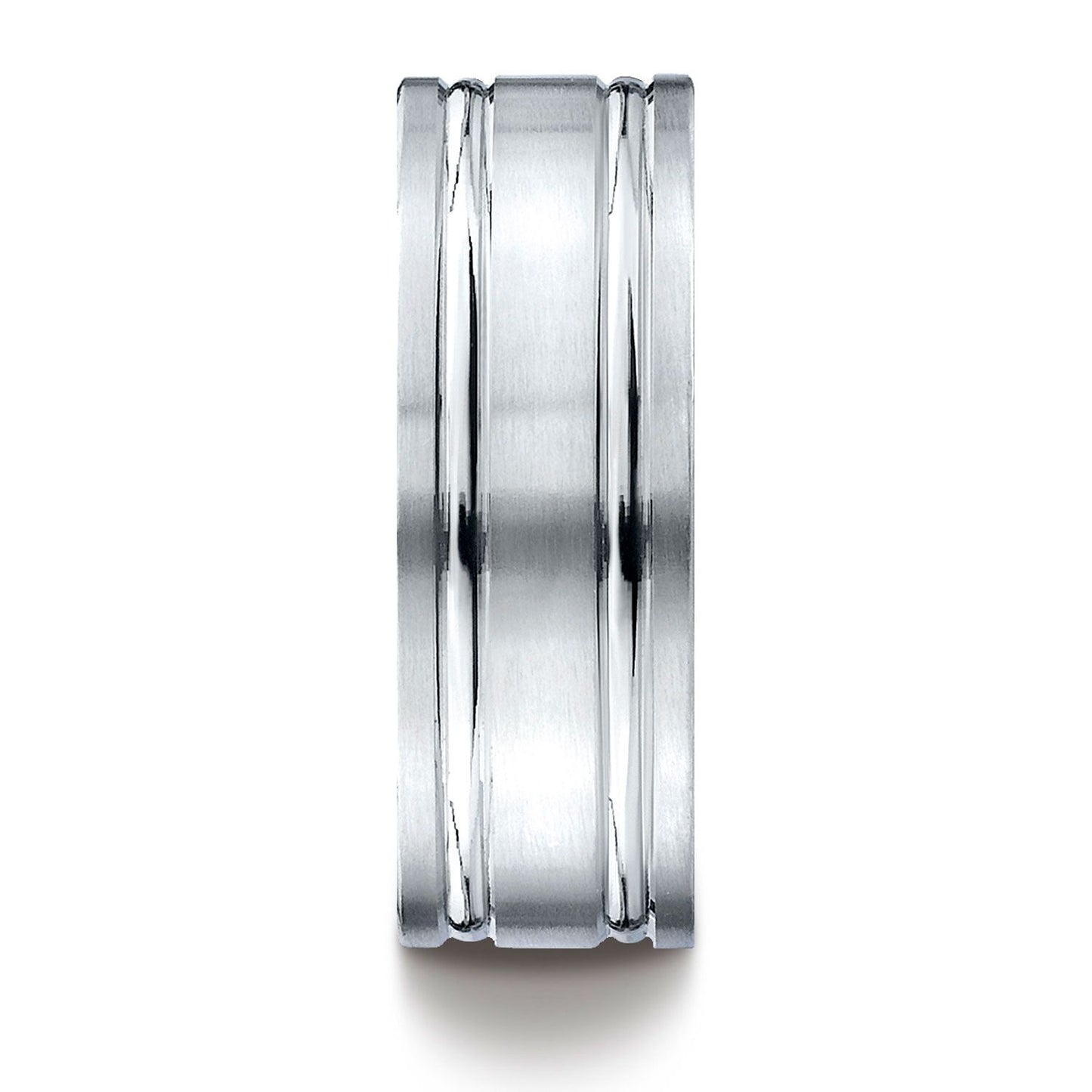 Platinum 8mm Comfort-fit Satin-finished With Parallel Grooves Carved Design Band