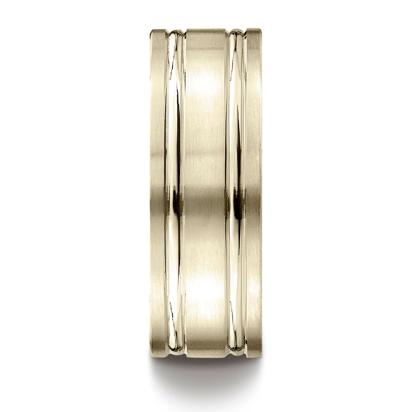 18k Yellow Gold 8mm Comfort-fit Satin-finished With Parallel Grooves Carved Design Band