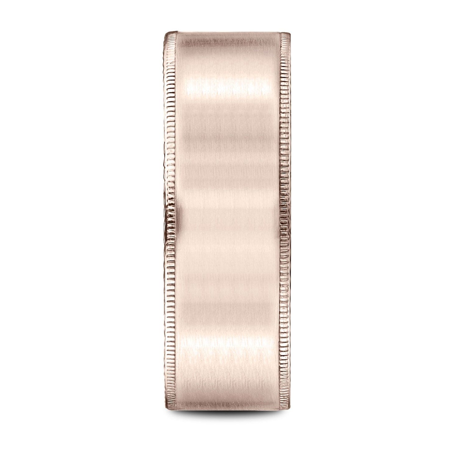 14k Rose Gold 8mm Comfort-fit Riveted Edge Satin Finish Design Band