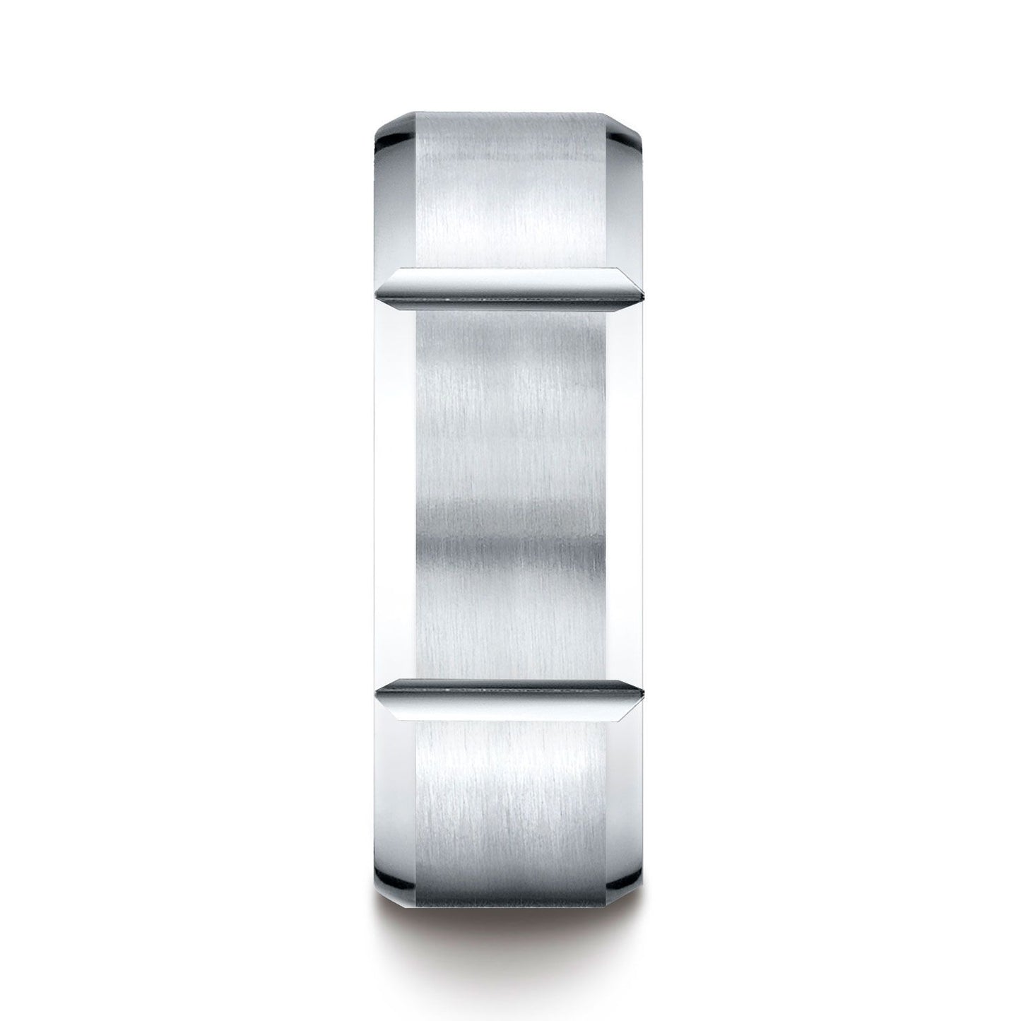 14k White Gold 8mm Comfort-fit Satin-finished Grooves Carved Design Band