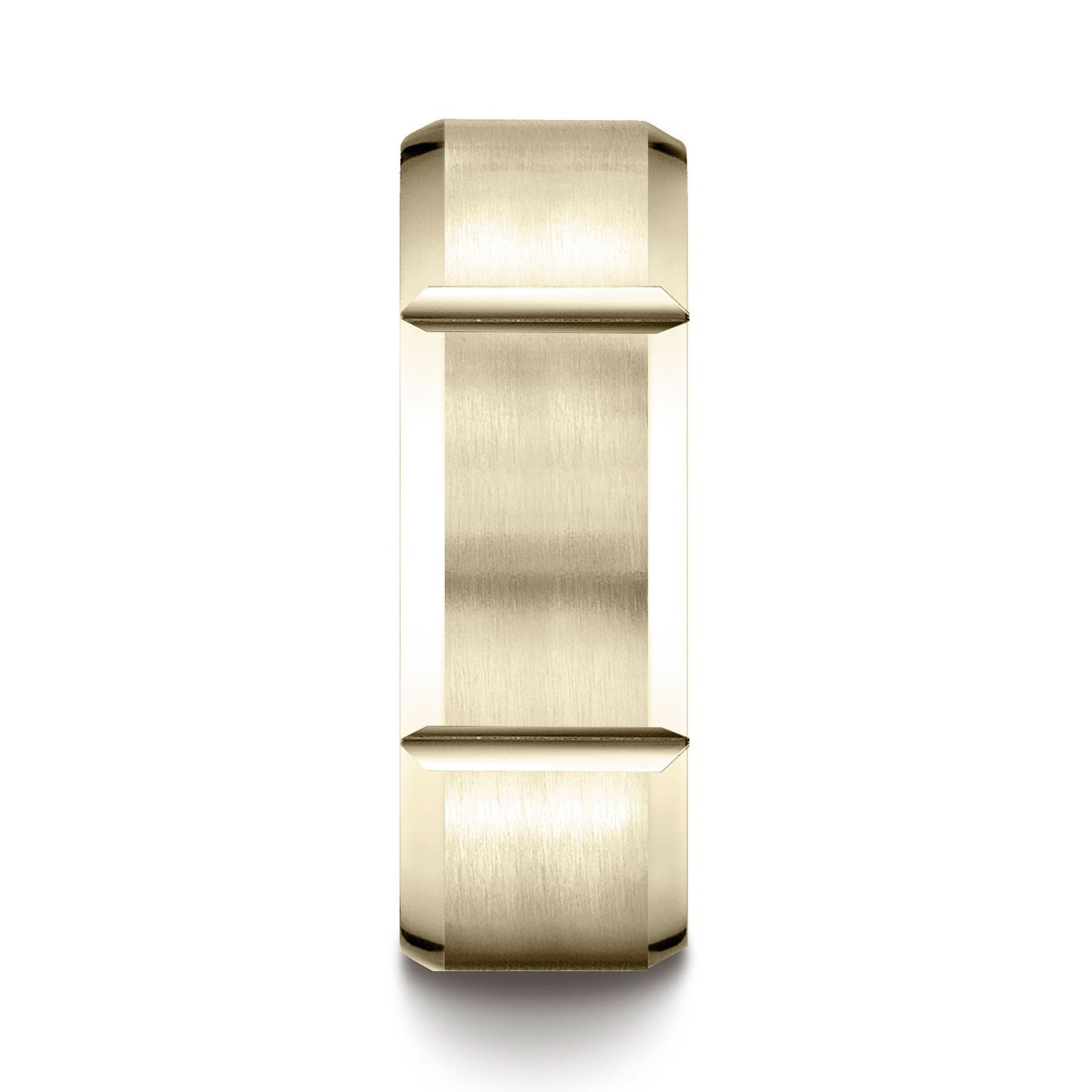 18k Yellow Gold 8mm Comfort-fit Satin-finished Grooves Carved Design Band