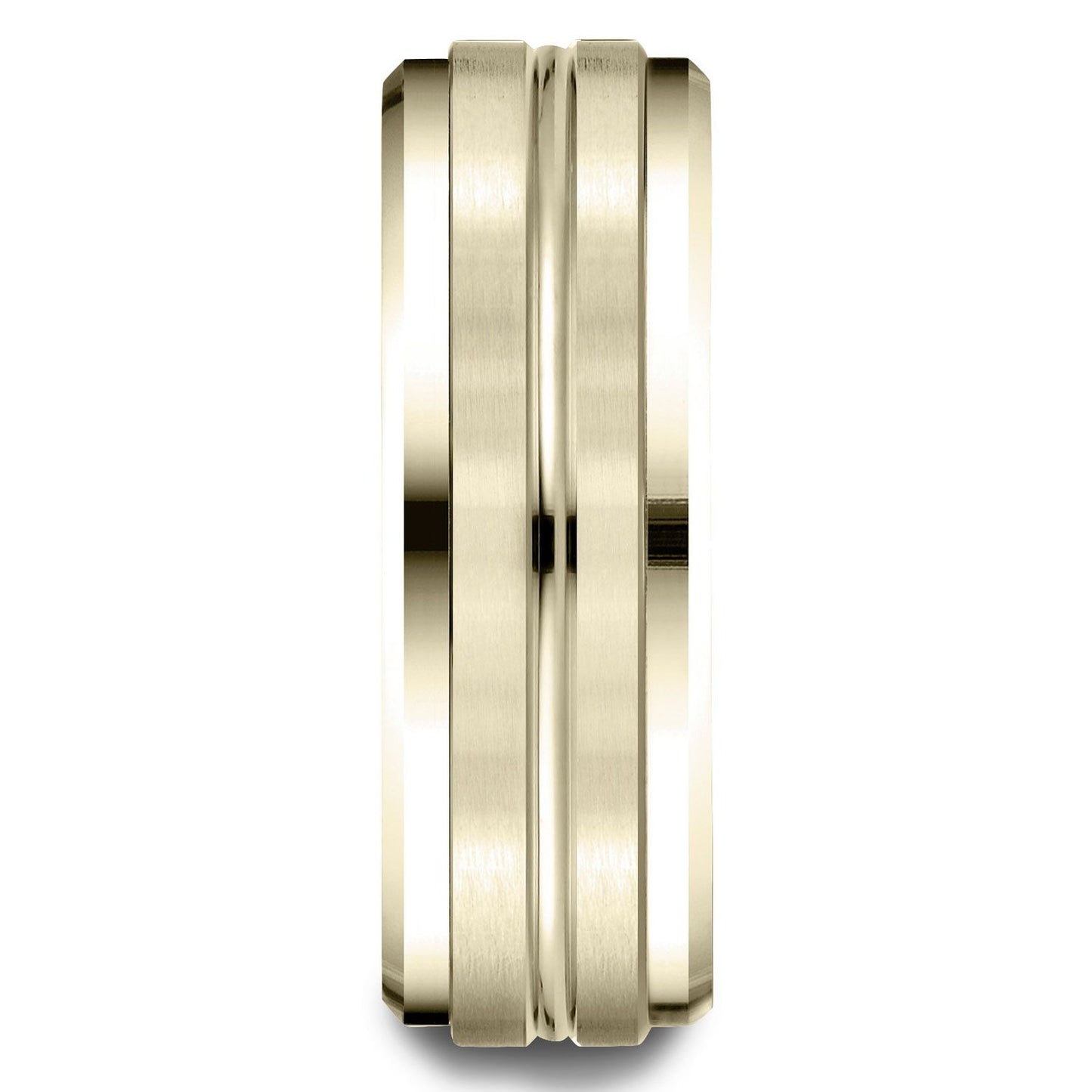 18k Yellow Gold 8mm Comfort-fit Drop Bevel Satin Center Cut Design Band