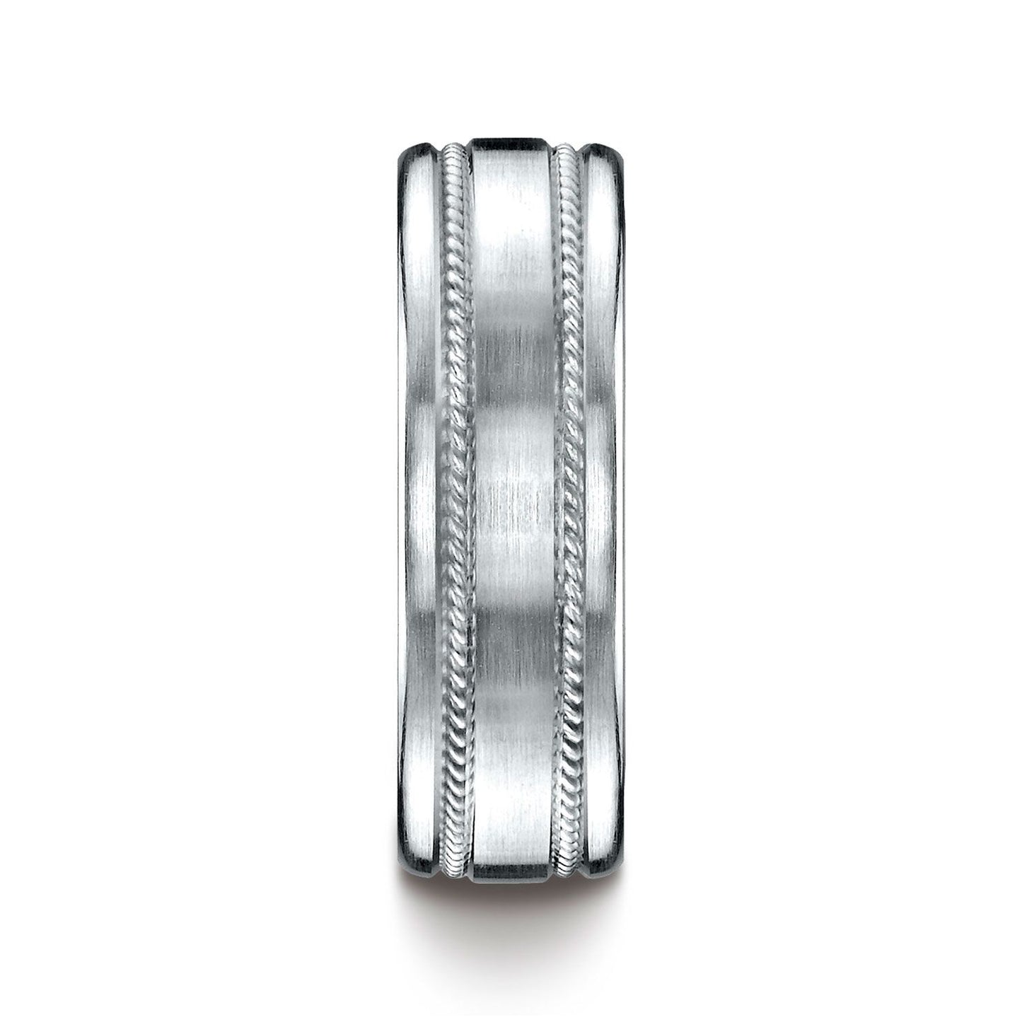 18kwhite Gold 7.5mm Comfort-fit Satin-finished Rope Carved Design Band