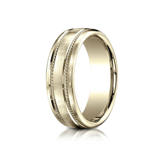 14k Yellow Gold 7.5mm Comfort-fit Satin-finished Rope Carved Design Band