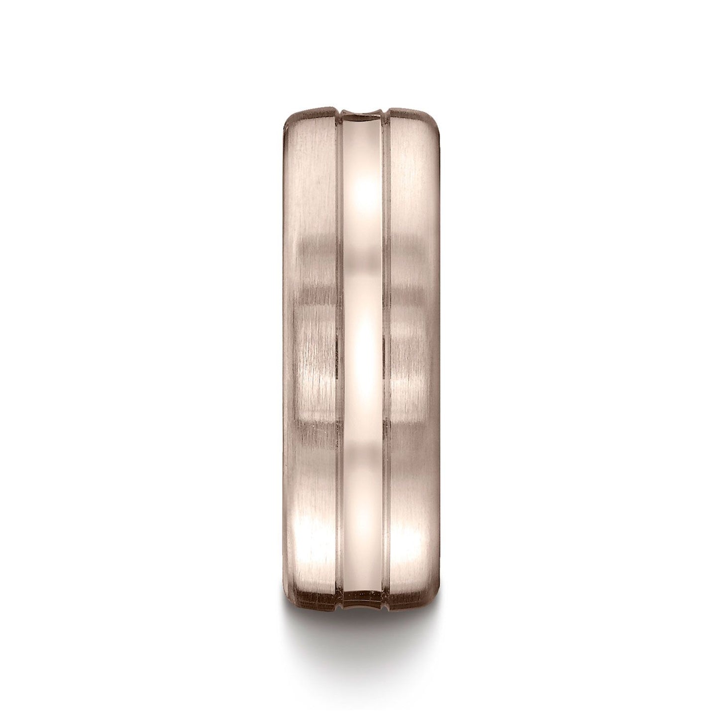14k Rose Gold 7.5mm Comfort-fit Satin-finished High Polished Center Cut Carved Design Band