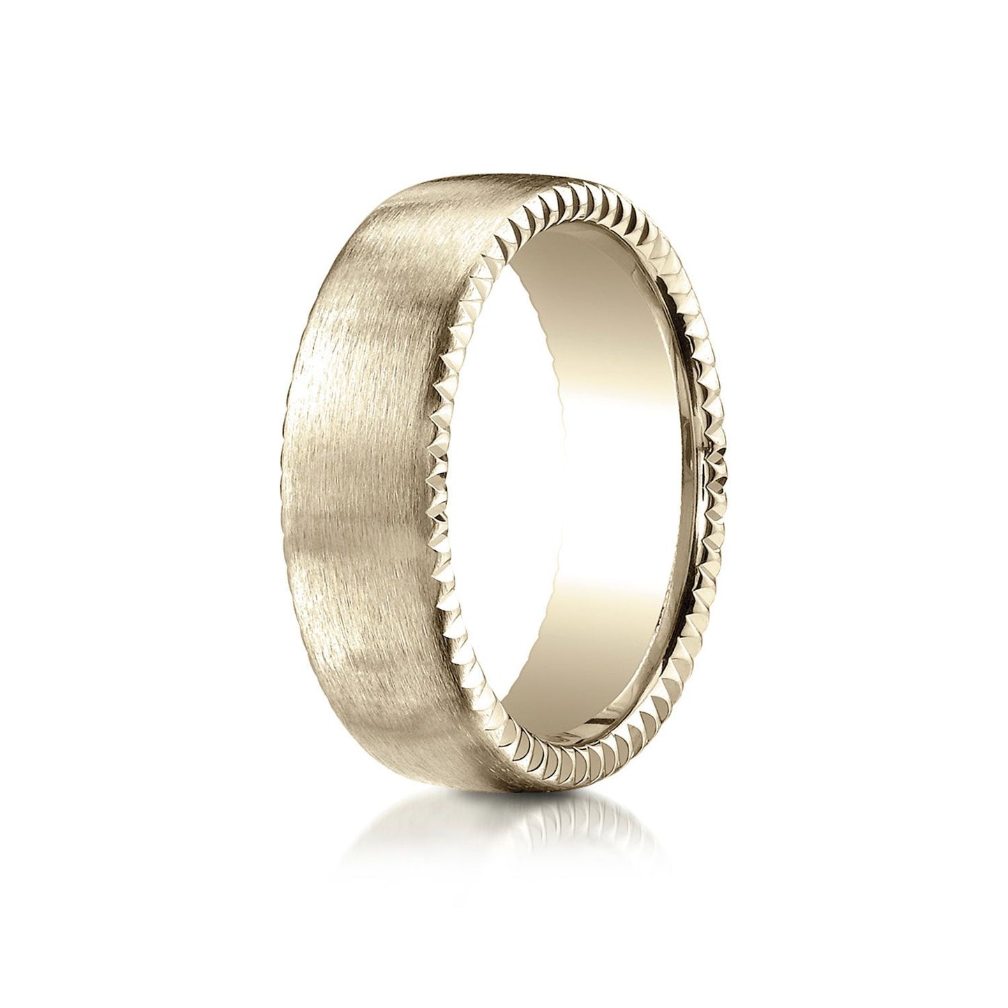 7.5mm Satin Finish Carved Wedding Band, in 14K Yellow Gold | RockHer