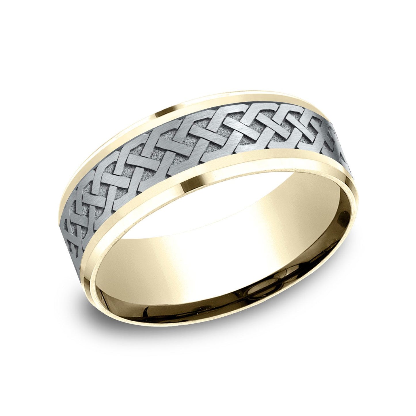 14k Two Tone 8mm Comfort Fit Drop Bevel Celtic Knot Design Band