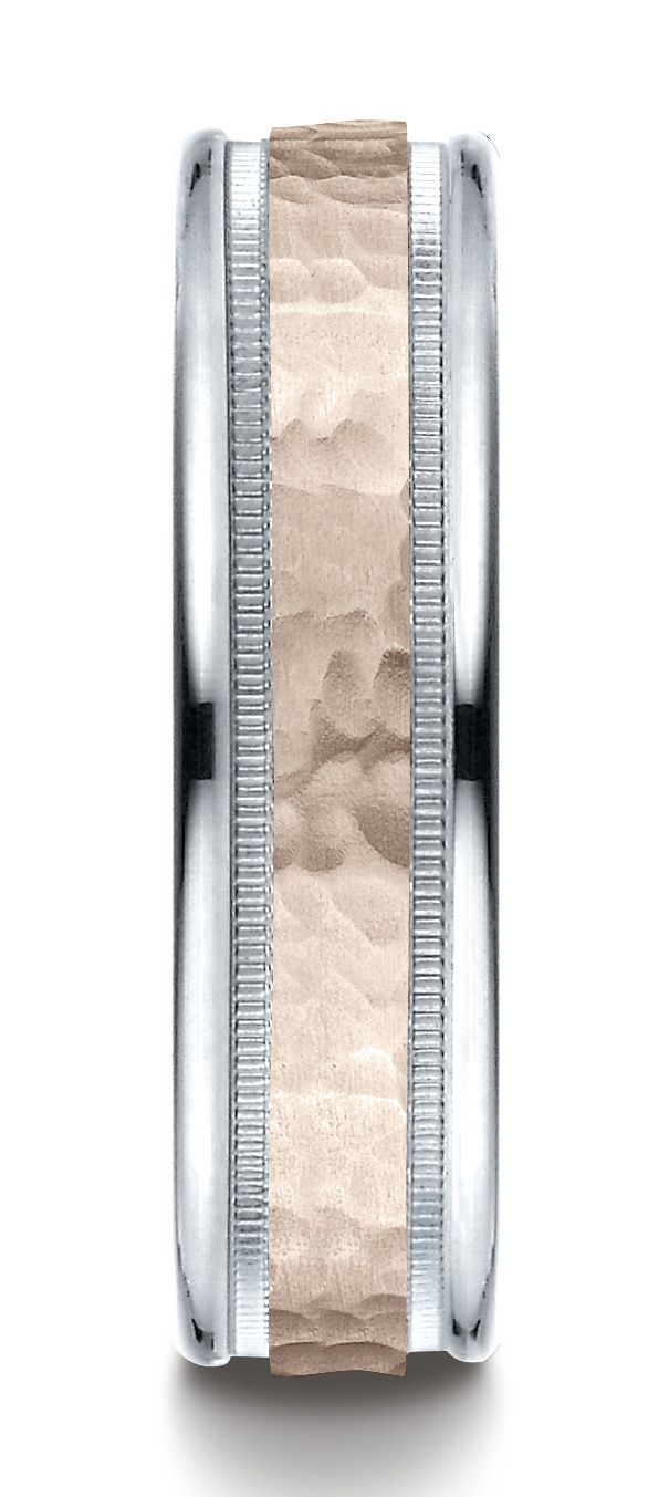 14k Two-toned 6mm Comfort-fit Hammer Finish Design Band