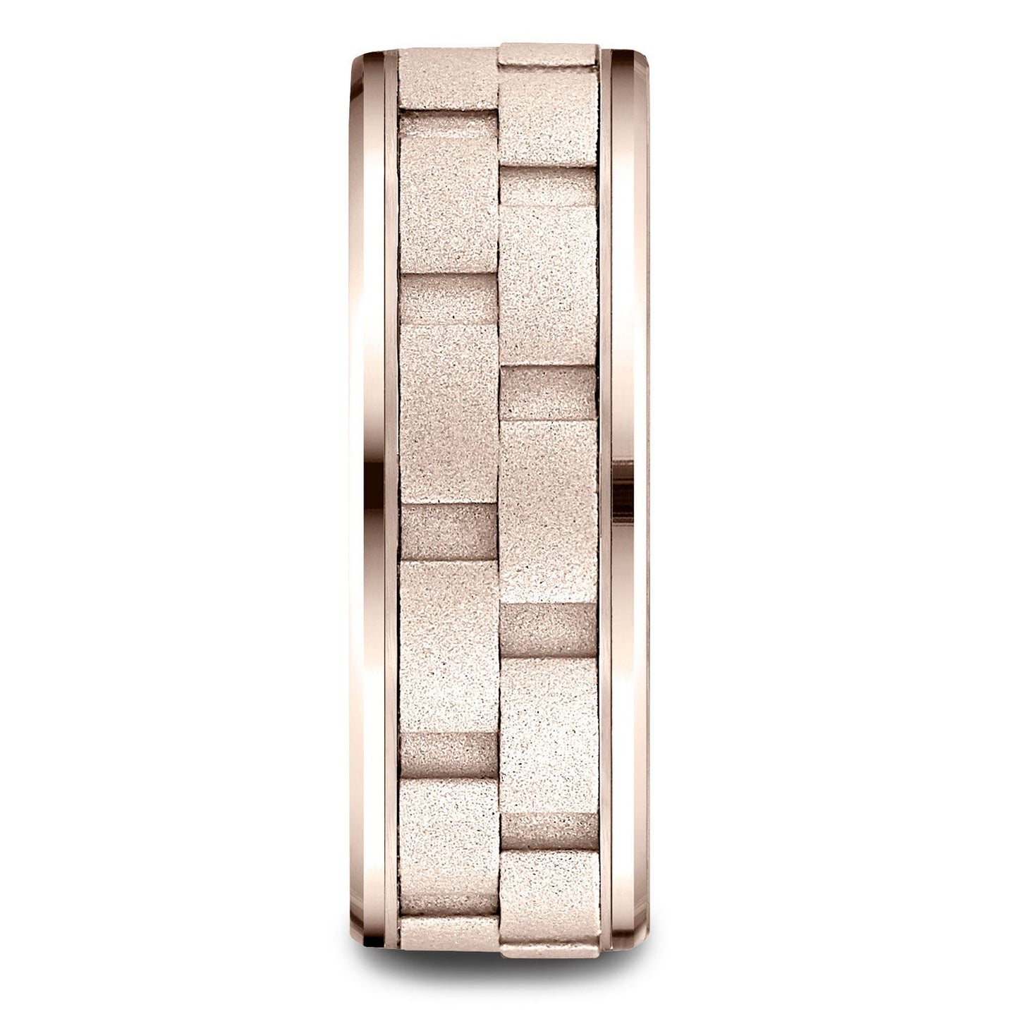 14 Karat Rose Gold 8mm Comfort-fit Drop Bevel Sandblasted Satin Finish Chain Link Design Band