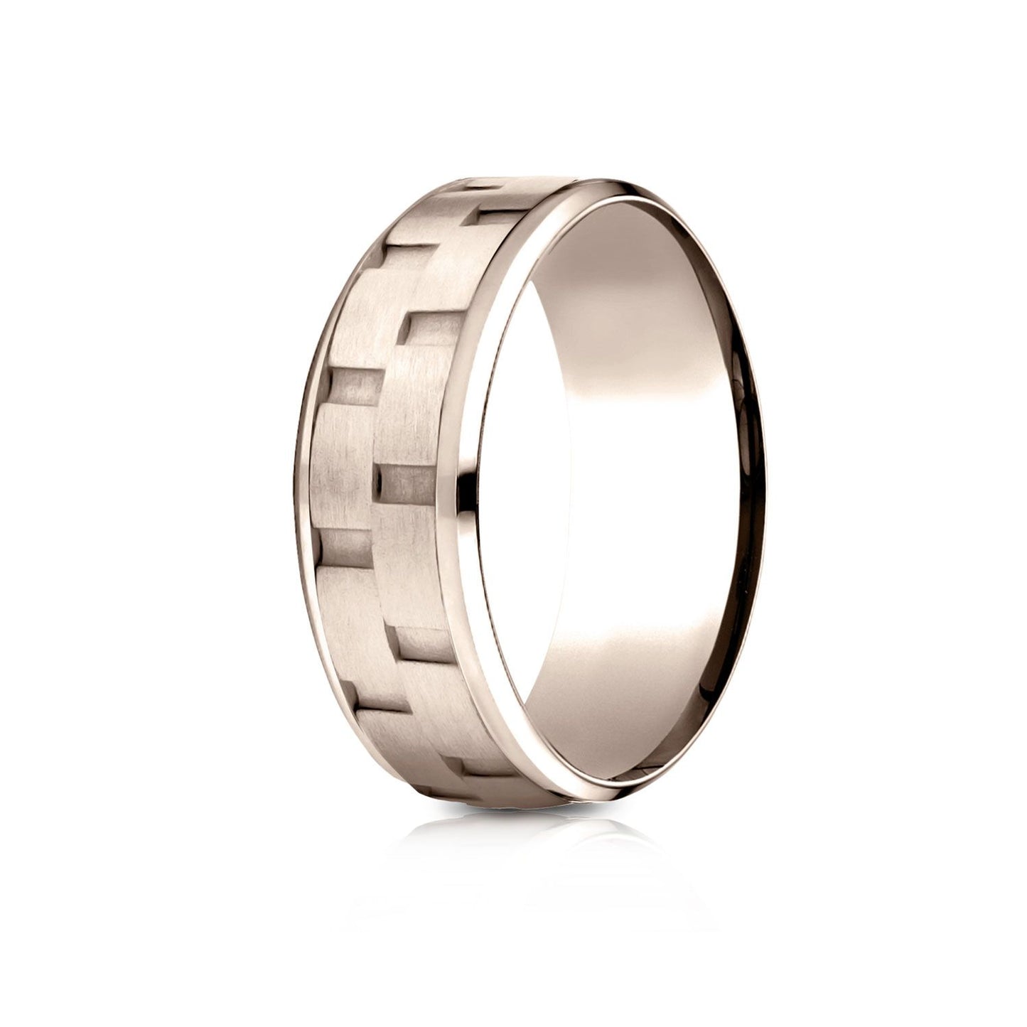 8mm Satin Finish Carved Wedding Band, in 14K Rose Gold | RockHer