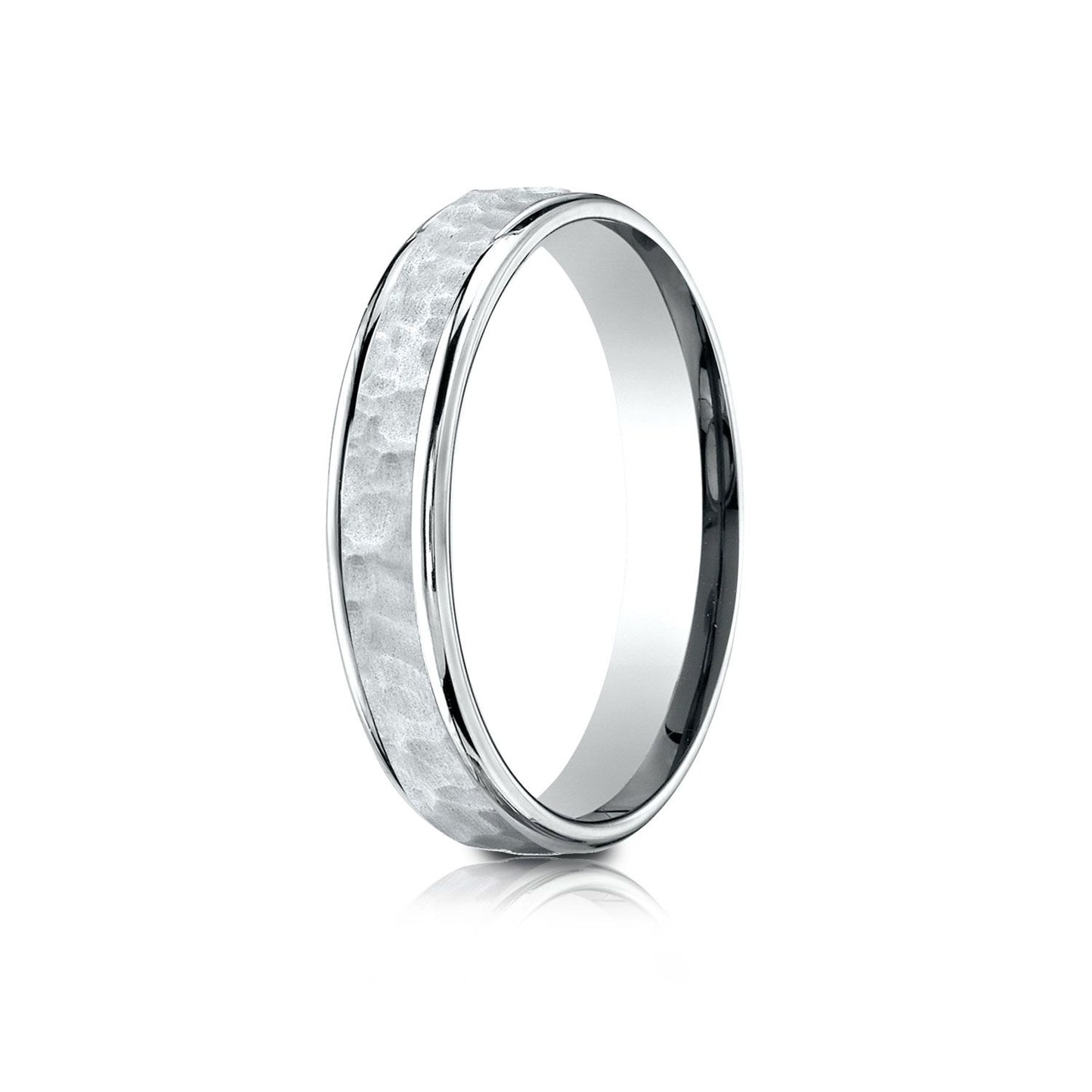 4mm Hammered Finish Carved Wedding Band, in 14K White Gold | RockHer