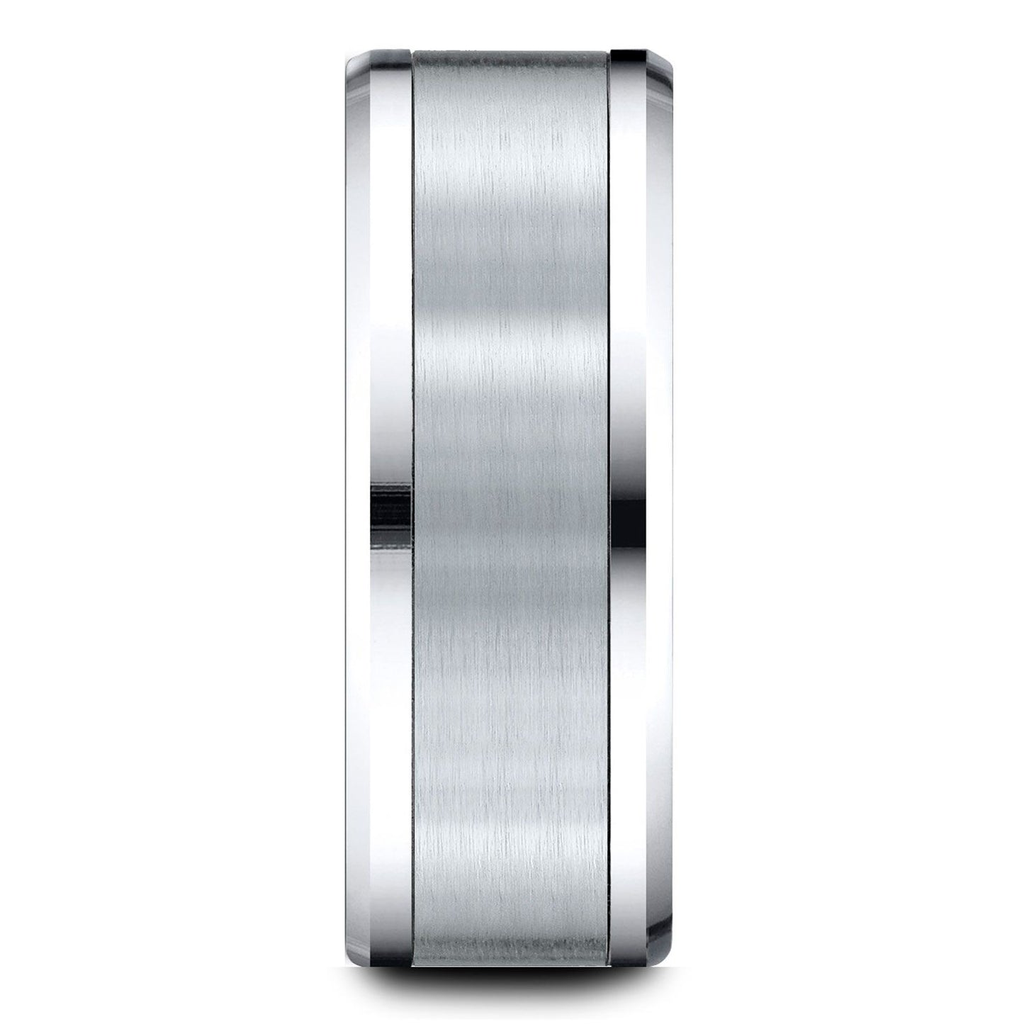 14 Karat White Gold 8mm Comfort-fit Drop Bevel Satin Finish Design Band