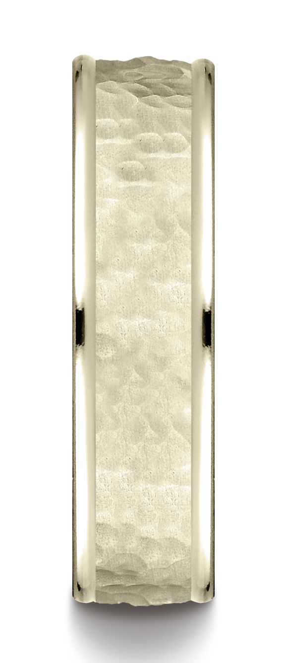 18k Yellow Gold Comfort Fit 6mm High Polish Edge Hammered Center Design Band