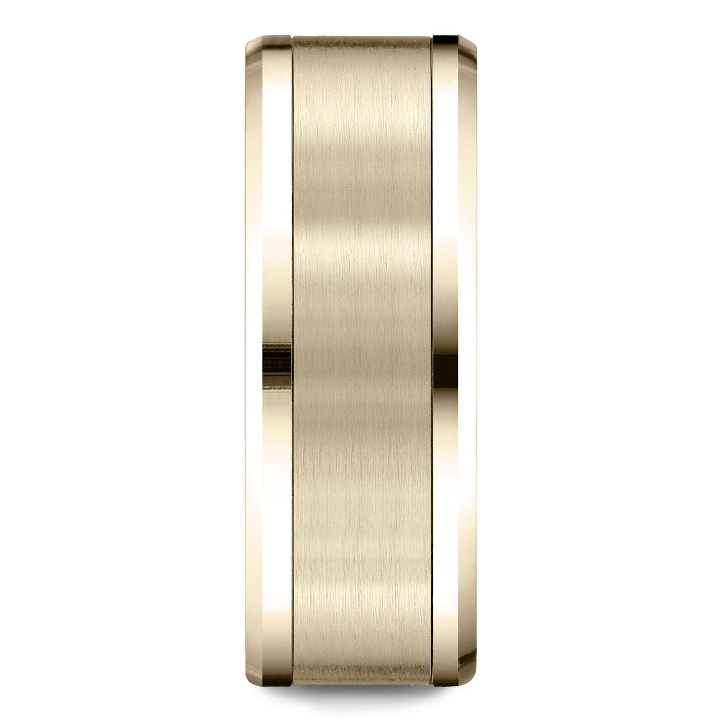 14 Karat Yellow Gold 8mm Comfort-fit Drop Bevel Satin Finish Design Band