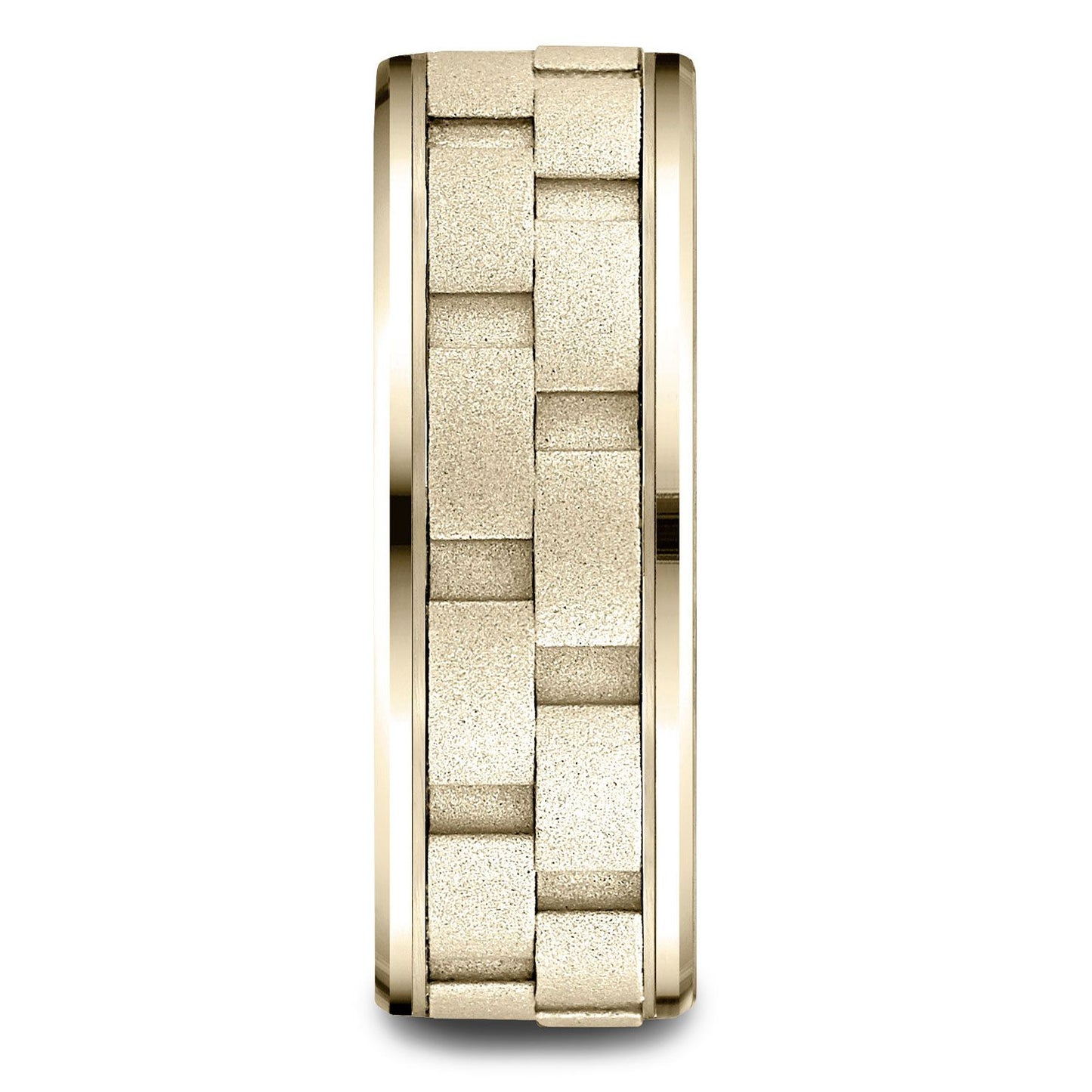 14 Karat Yellow Gold 8mm Comfort-fit Drop Bevel Sandblasted Satin Finish Chain Link Design Band