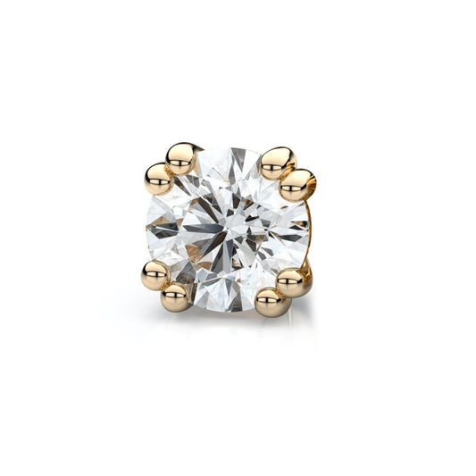 18k Yellow Gold Double Prong Round Diamond Single Stud Earring 1.00ctw (6.5mm Ea), H-i Color, Vs Clarity